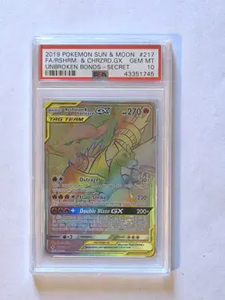 Reshiram & Charizard GX Pokemon SM Unbroken Bonds 217/214 Full Art Secret PSA 10 - Image 1