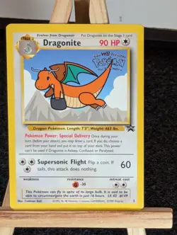 Dragonite #5 Black Star Movie Promo Stamped WOTC 1999 Pokemon Card LP - Image 1