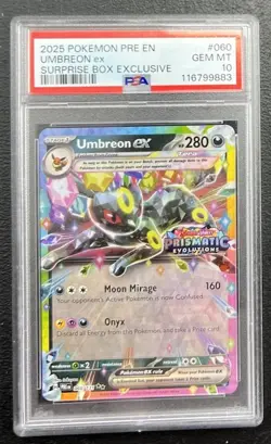 PSA 10 UMBREON EX #060 STAMPED 2025 POKEMON PRISMATIC EVOLUTIONS SURPRISE BOX - Image 1