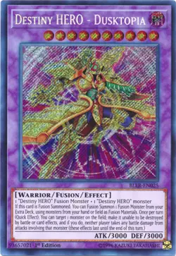 Yugioh! Destiny HERO - Dusktopia - BLLR-EN025 - Secret Rare - 1st Edition Near M - Image 1
