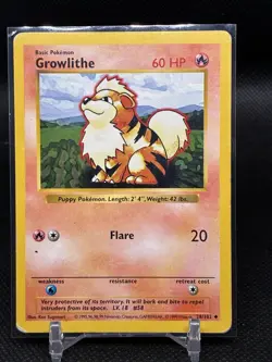 Pokemon TCG Growlithe Base Set Shadowless Card 28/102 WOTC Vintage MP - Image 2