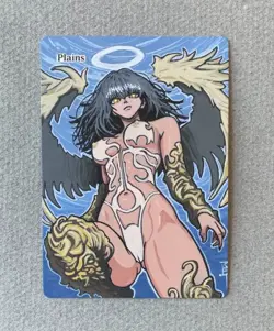 Magic MTG Altered Painted Plains Angel Anime Girl by white_alters - Image 1