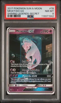 2017 POKEMON SUN & MOON SHINING LEGENDS SECRET #78 MEWTWO GX PSA 8 - Image 1
