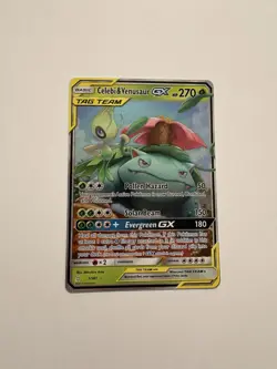 Pokemon TCG Celebi & Venusaur GX Holo Ultra Rare Card Sun & Moon Team Up 1/181 - Image 1