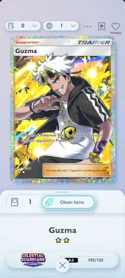 Pokemon Tcg Pocket Trade 2star Guzma Trainer Card - Image 1