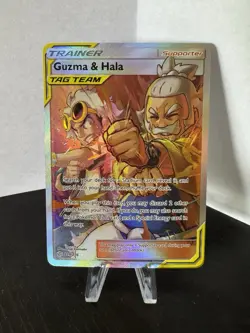 Pokemon Guzma Hala Cosmic Eclipse TCG Full Art Holo Card 229/236 Ultra Rare - Image 1