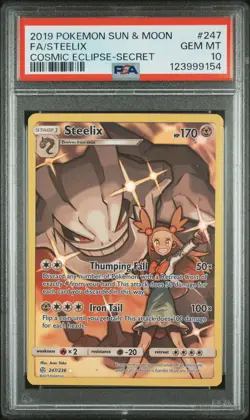 2019 POKEMON SUN & MOON COSMIC ECLIPSE SECRET #247 FULL ART/STEELIX PSA 10 - Image 1