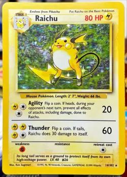 1999 Pokemon Set Unlimited Raichu Rare Holo #14/102 MP - Image 1