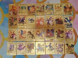 Pokemon (Charizard, Pikachu, Miscellaneous) Card Lot Of 54 Gold Fan Art Cards - Image 1