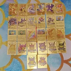 Pokemon (Charizard, Pikachu, Miscellaneous) Card Lot Of 54 Gold Fan Art Cards - Image 2