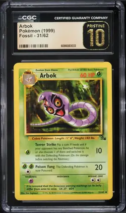 CGC Pristine 10 Arbok Fossil 1999 Pokemon Card #31 - Image 1