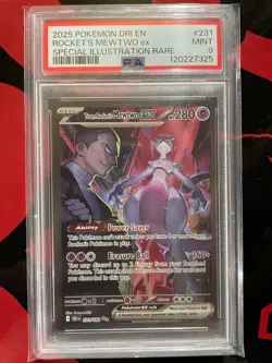 2025 Pokemon Destined Rivals Team Rocket's Mewtwo ex Full Art SIR #231/182 PSA 9 - Image 1