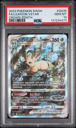 2023 POKEMON SWORD & SHIELD CROWN ZENITH #GG35 LEAFEON Alt Art VSTAR PSA 10 - Image 1