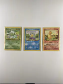 Pokemon Base Set Starter Lot - Bulbasaur, Squirtle, Charmander - WOTC - Image 1
