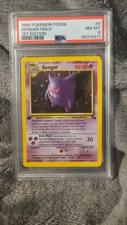 1999 POKEMON FOSSIL 1ST EDITION #5 GENGAR-HOLO PSA 8 5/62 - Image 1