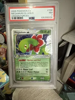PSA 7 NM 2005 Pokemon EX Unseen Forces Meganium EX Holo 106/115 - Image 1