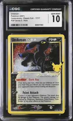 CGC 10 Umbreon Goldstar 17/17 Holo Celebrations Pokemon Card - Image 1