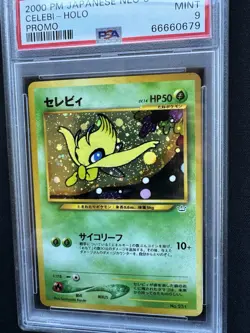 PSA 9 Celebi Pokemon 2000 Holo Neo Premium File 3 Promo w/ Moons - Image 3
