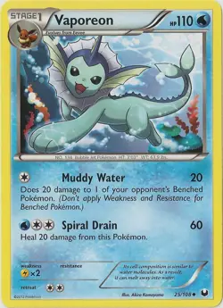 Hero Deal, English - 1 x Pokemon Vaporeon - 25/108 - Uncommon BW - Dark Explorer - Image 1