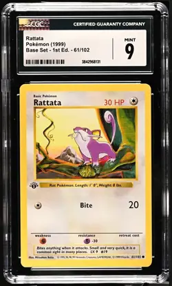 Rattata 61/102 1st Edition Pokemon Base Set CGC 9 Mint - Image 1