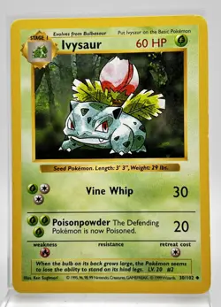 Ivysaur 30/102 Shadowless Pokemon Card Base Set 1999 LP - Image 1