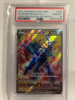 2022 POKEMON SWSH BLACK STAR PROMO #255 FULL ART/ORIGIN FORME DIALGA V PSA 10 - Image 1