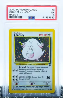 PSA 5 CHANSEY 3/130 Holo Rare Base Set 2 WOTC 2000 - Pokemon Card - Image 1