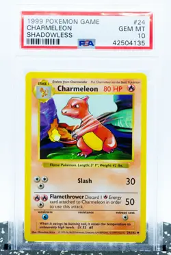PSA 10 CHARMELEON 24/102 Shadowless Edition Base Set 1999 WOTC - Pokemon Card - Image 1