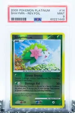 PSA 9 SHAYMIN 14/127 Reverse Holo Rare Platinum Base Set - Pokemon Card 2009 - Image 1