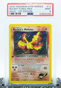 PSA 9 ROCKET'S MOLTRES 12/132 1st Edition Holo Gym Heroes 2000 - Pokemon Card - Image 1