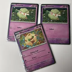 Cottonee MEP 018 x2 Black Star Promo & 1 Whimsicott MEP 019 cosmos holo bundle - Image 1