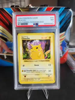 1999 Pokemon Game TCG Pikachu #58/102 Red Cheeks Shadowless Base Set PSA 7 - Image 1