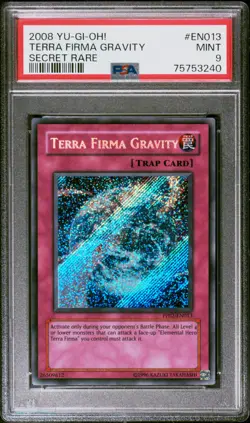 2008 YUGIOH PP02-EN013 TERRA FIRMA GRAVITY SECRET RARE PSA 9 MINT #75753240 - Image 1