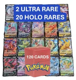 Pokemon Card Lot 120 Cards (20 rare + 2 Ultra Rare) | VMAX GX EX VSTAR OR V! - Image 1