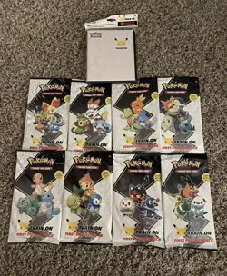 Pokemon Complete Jumbo First Partner Pack Full Set of 8 + Binder w/ Pikachu-NEW - Image 1