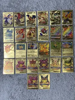 Set of 26 Pokemon Charizard, Magikarp, Pikachu & More Gold Foil Fan Art LP - Image 1