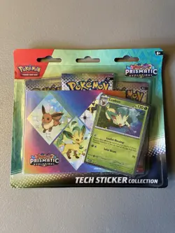 Pokemon TCG Prismatic Evolutions Tech Sticker Collection Leafeon 3 Packs NEW - Image 1