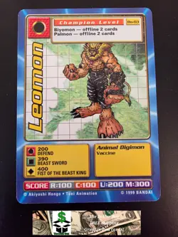1999 Bandai Digimon Digi Battle #bo-03 U Leomon card - Image 1