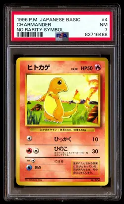 PSA 7 Near Mint Charmander No. 004 No Rarity Symbol 1996 Japanese Graded Card - Image 1