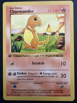 CHARMANDER Pokemon Card - 1st Edition - Base Set - Shadowless - 46/102 LP/MP - Image 1
