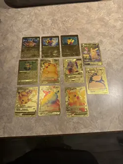 Pokemon Pikachu Lot of 11 GOLD FOIL cards - Fan Art Pikachu - secret rares - Image 1