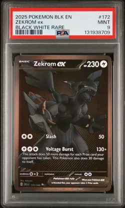 2025 POKEMON BLK EN-BLACK BOLT BLACK WHITE RARE #172 ZEKROM EX PSA 9 - Image 1