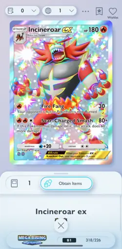 [English] Shiny Incineroar EX | Full Art | 2 Shiny | Pokemon TCG Pocket Trade - Image 1