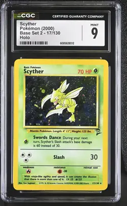 CGC 9 MINT Scyther 2000 Base Set 2 17/130 Holo Pokemon Card - Image 1