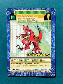 BO-164 Growlmon Digimon Card Digi-Battle Series 4 2001 Bandai MP - Image 1