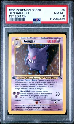 PSA 8 Gengar 1st Edition Fossil Holo Rare Pokemon Card #5 Near Mint-Mint Clean - Image 1