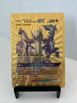 Arceus & Dialga & Palkia GX Gold Toned Foil Pokemon Card Fan Art Display Card - Image 1