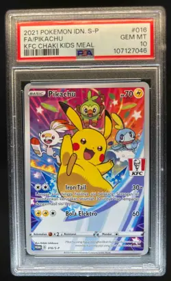 2021 Pokemon SWSH Promos Indonesian Pikachu FA KFC Chaki Kids Meal #016 PSA 10 - Image 1