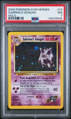2000 Pokemon Gym Heroes Sabrina's Gengar #14 Gym Heroes Holo PSA 7 - Image 1