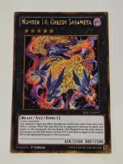 Number 14: Greedy Sarameya PGL2-EN017 Premium Gold Secret Rare Yugioh 1st NM - Image 1